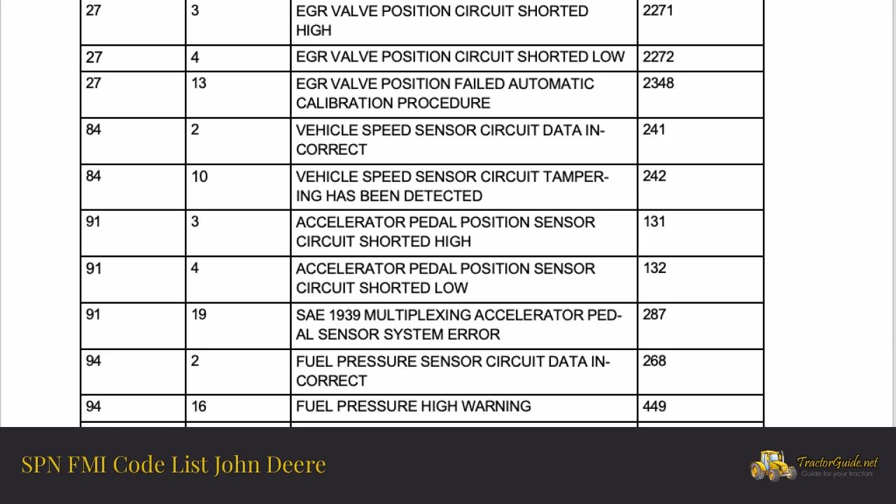 spn fmi code list john deere